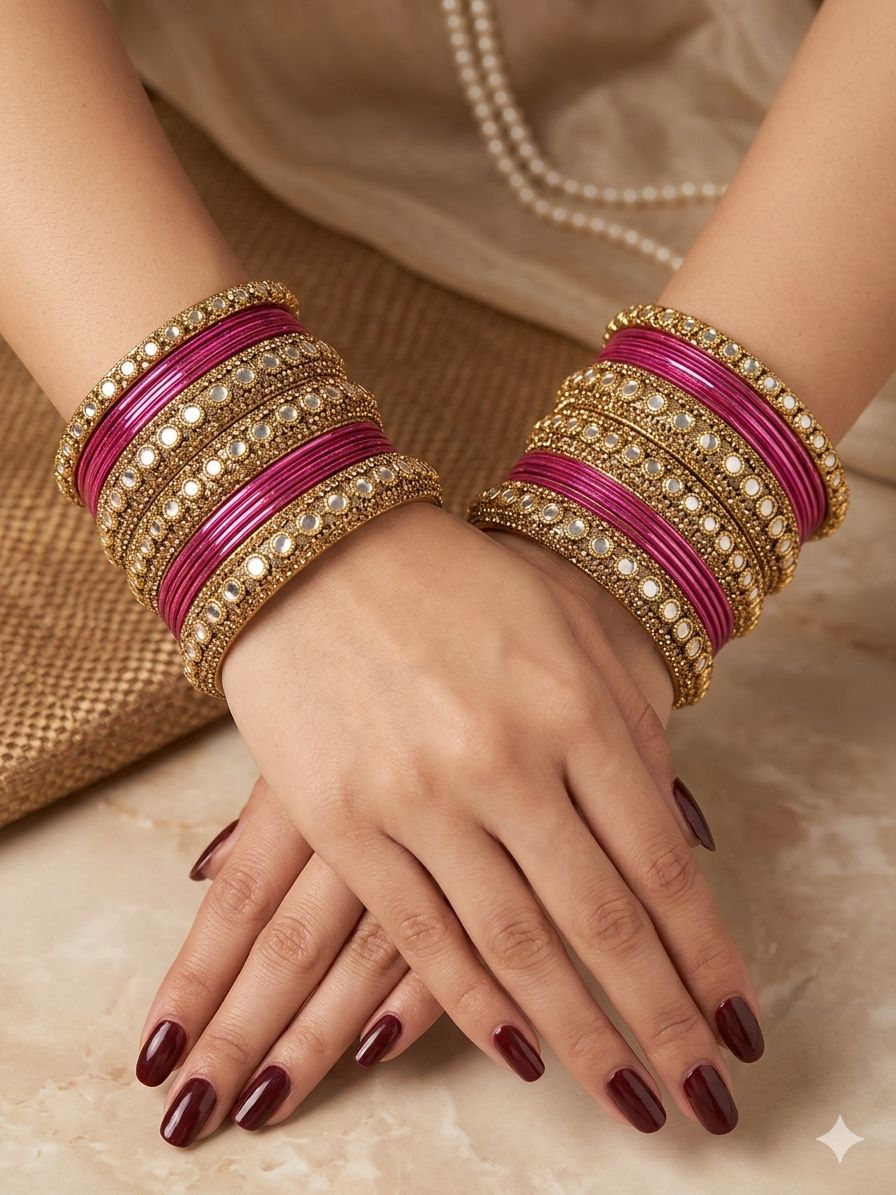 Pink Kundan bangles set in Germany