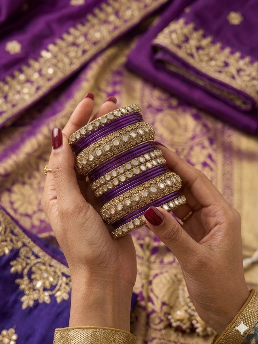 Purple Kundan bangles set in Germany