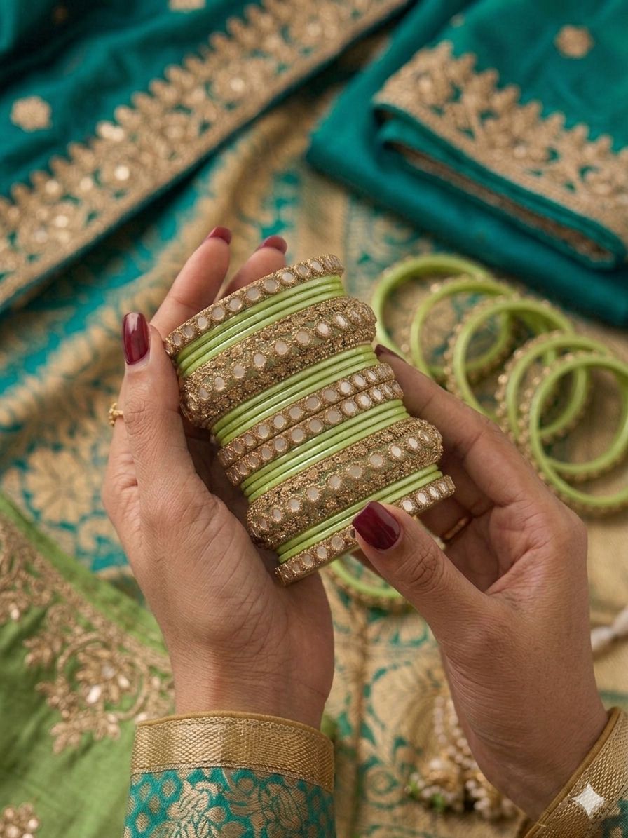 Sea Green Kundan bangles set in Germany