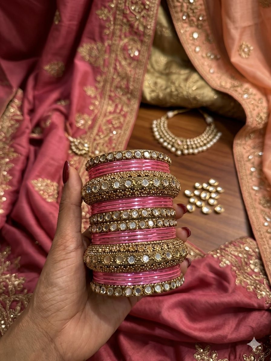 Baby pink Kundan bangles set in Berlin