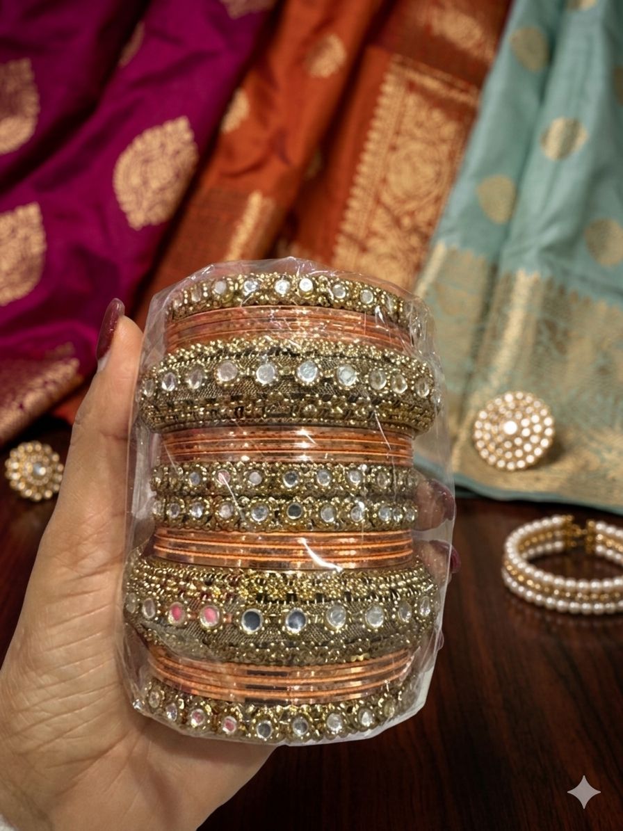 Peach Kundan bangles set in Germany