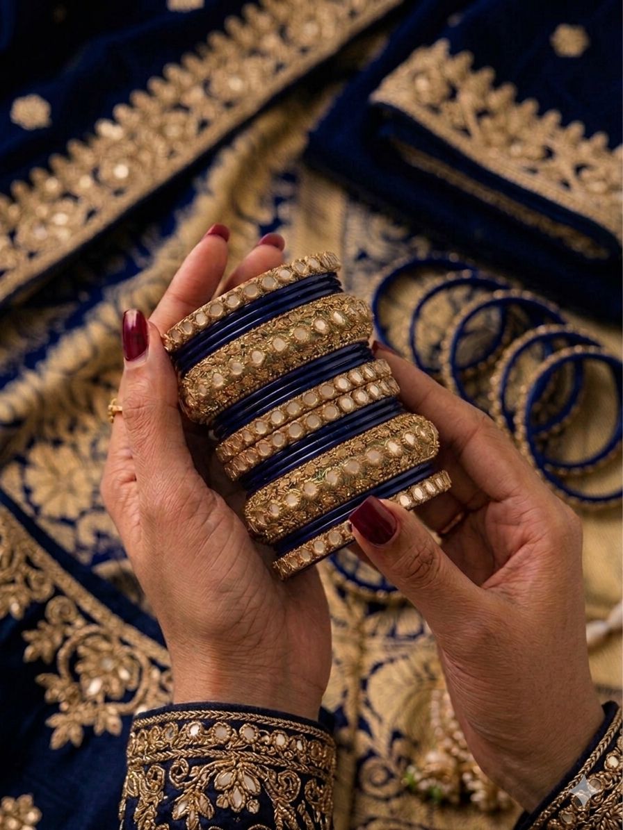 Navy Blue Kundan bangles set in Berlin