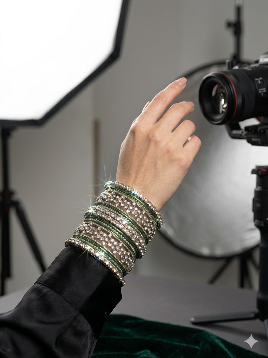 Bottle Green Kundan bangles set in Germany