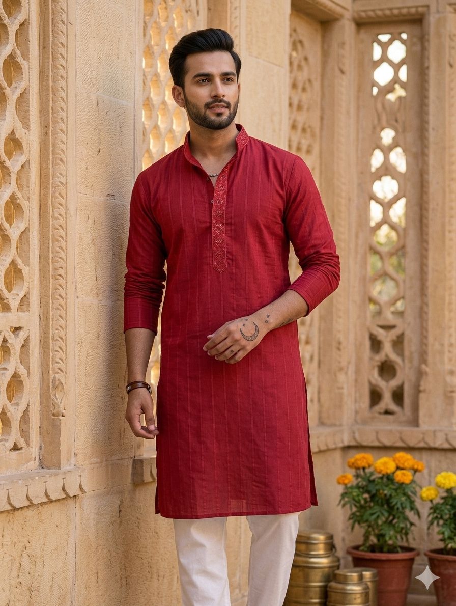 Maroon soft cotton kurta with pajama in Germany
