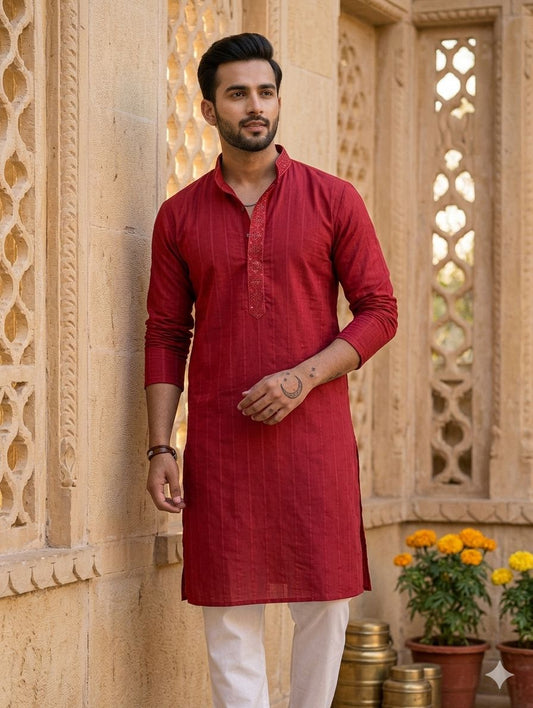 Maroon soft cotton kurta with pajama in Germany
