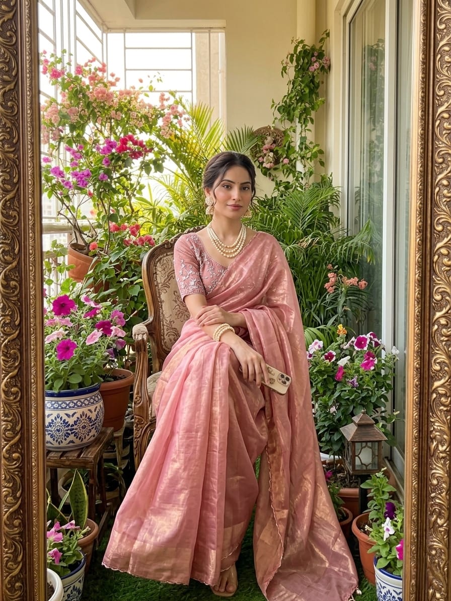 Peach unique Fendy saree in Berlin