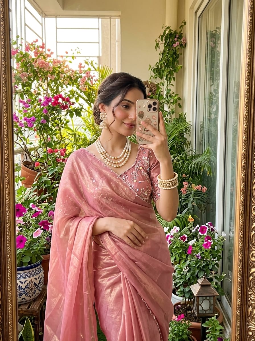 Peach unique Fendy saree in Berlin