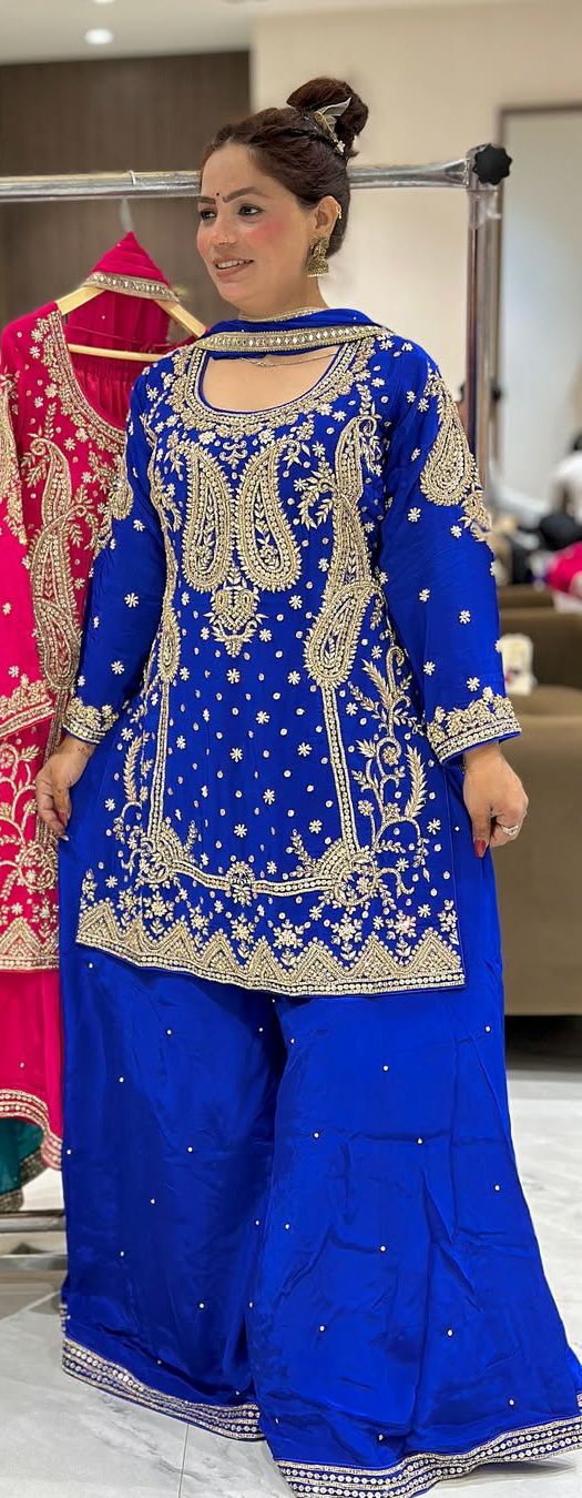 Royal Blue Party Wear Look Top , Sharara Plazzo and Dupatta in Germany