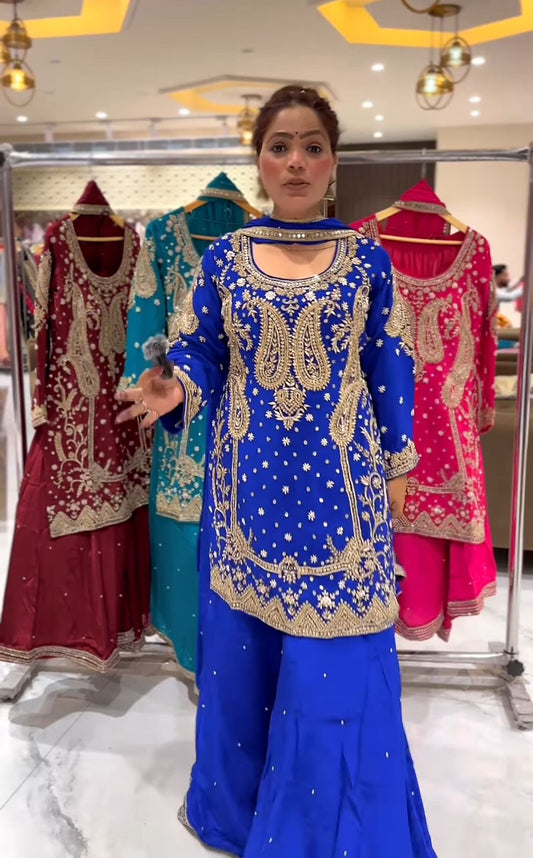 Royal Blue Party Wear Look Top , Sharara Plazzo and Dupatta in Germany