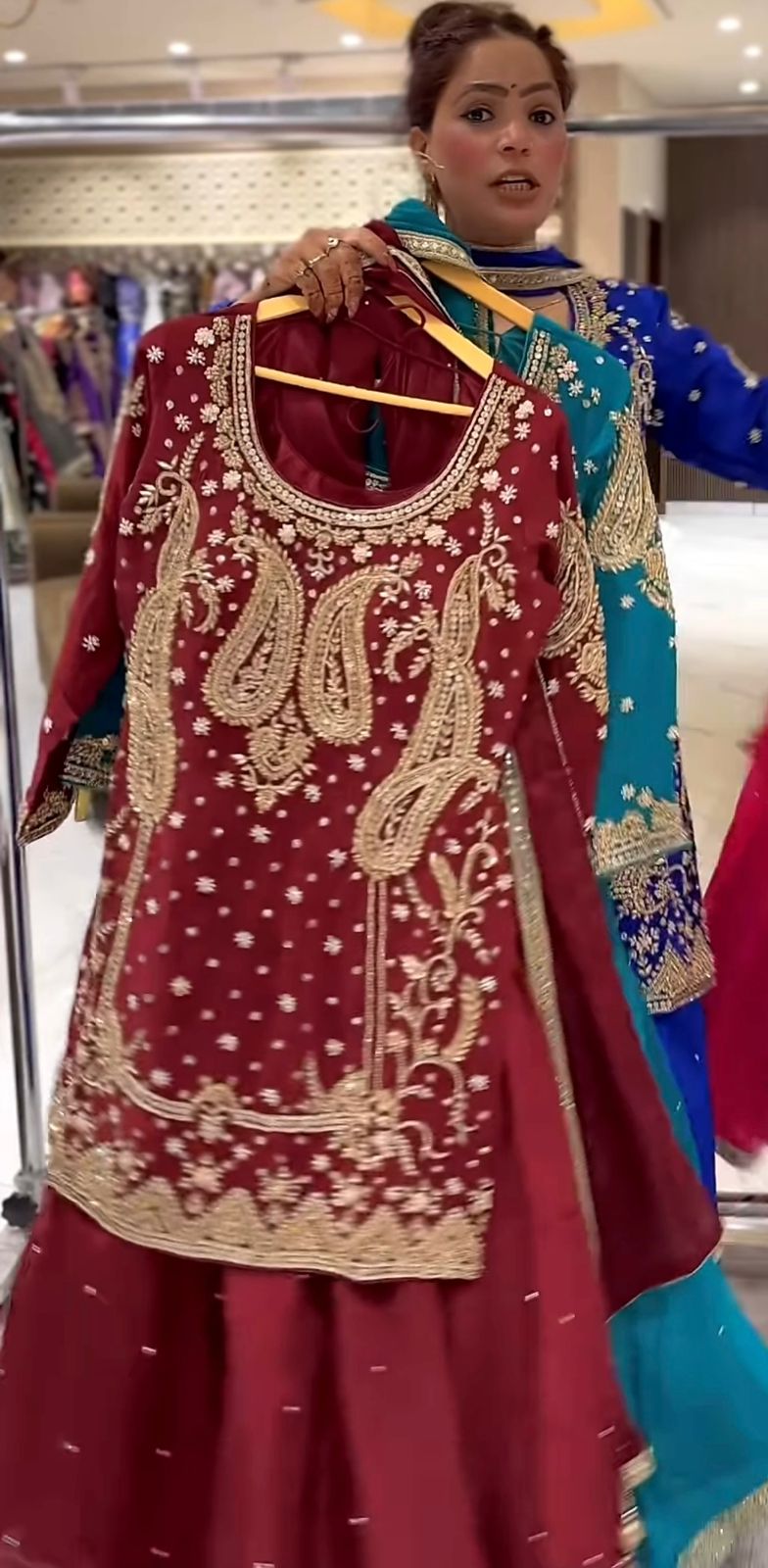 Maroon Party Wear Look Top , Sharara Plazzo and Dupatta in Germany
