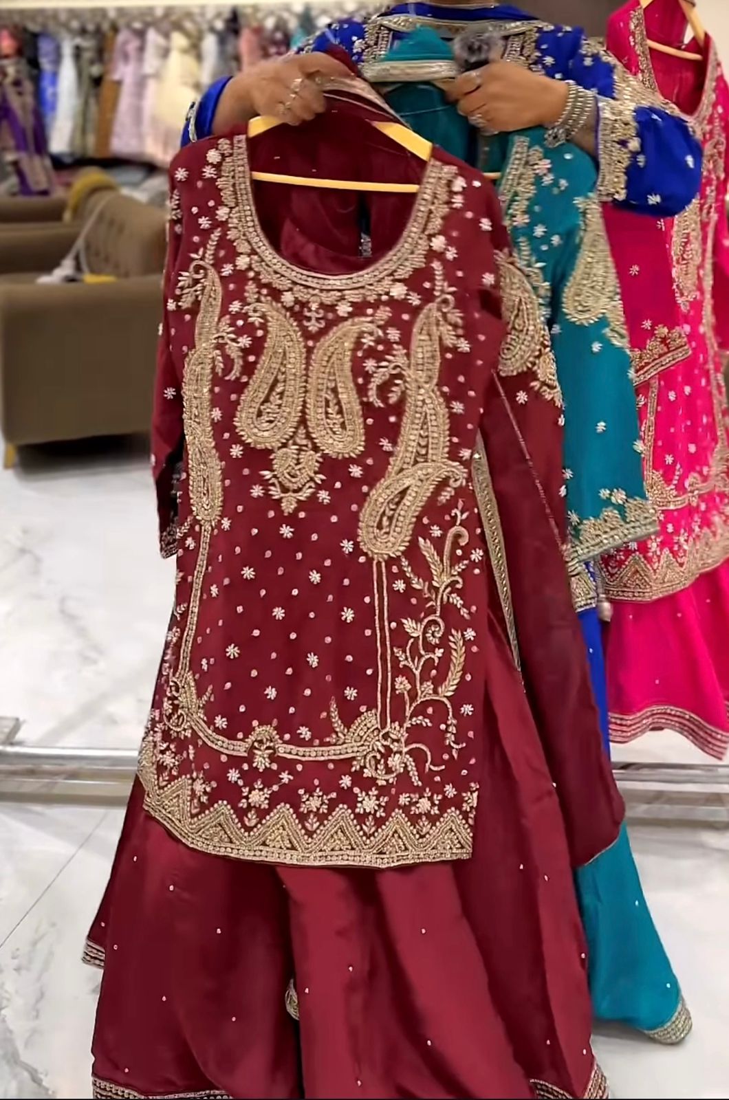Maroon Party Wear Look Top , Sharara Plazzo and Dupatta in Germany