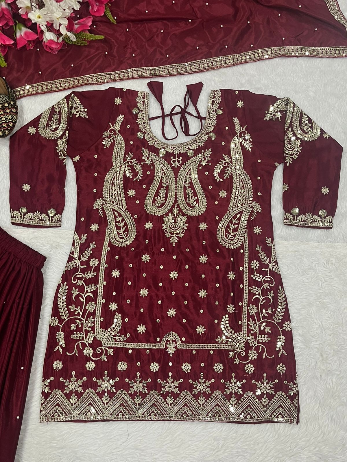 Maroon Party Wear Look Top , Sharara Plazzo and Dupatta in Germany
