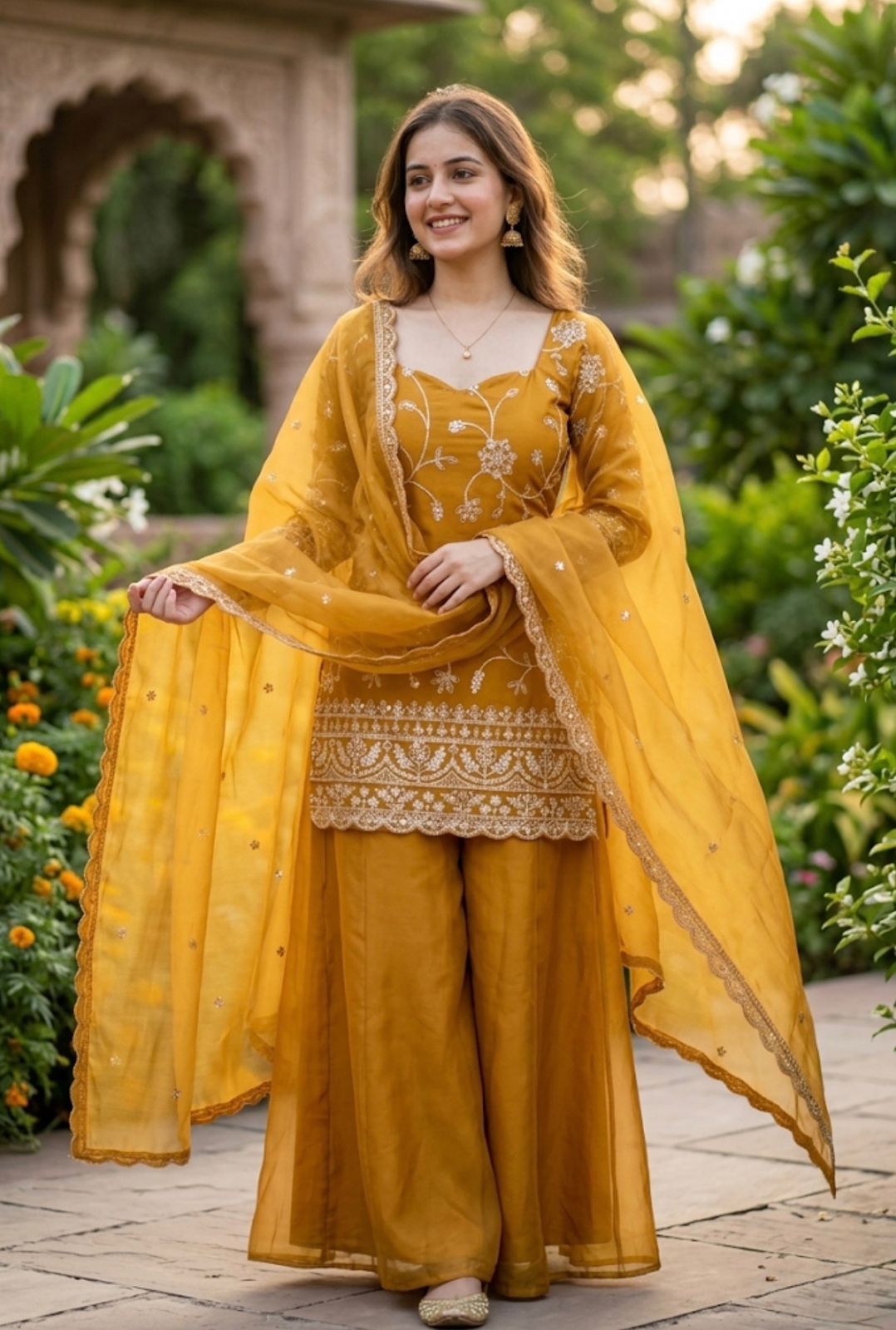 Embroidery Sequence Worked Top-Plazzo And Dupatta Set in Berlin