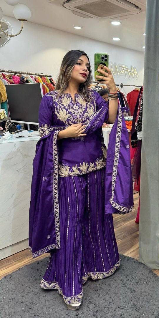 Dark Purple Heavy Embroidery Suit in Germany