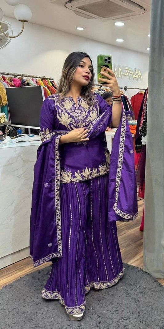 Dark Purple Heavy Embroidery Suit in Germany