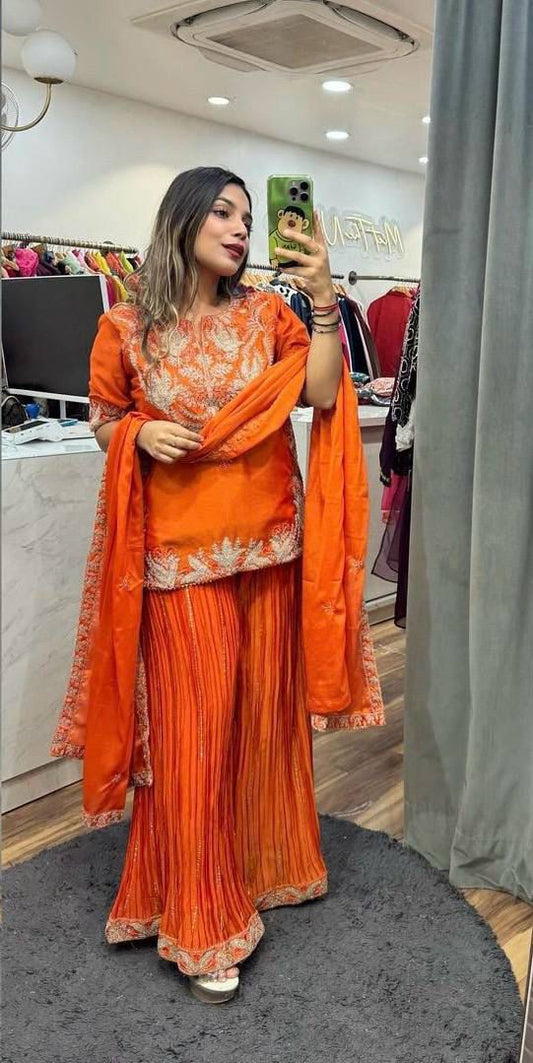 Orange Heavy Embroidery Suit in Germany