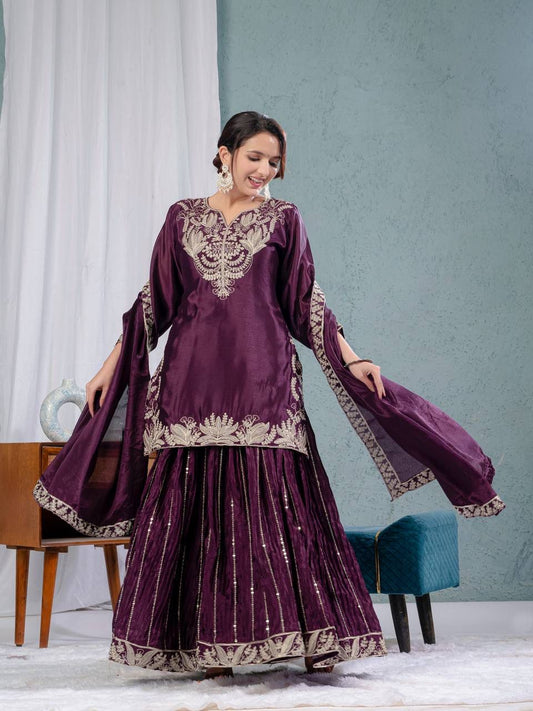 Purple Heavy Embroidery Suit in Germany
