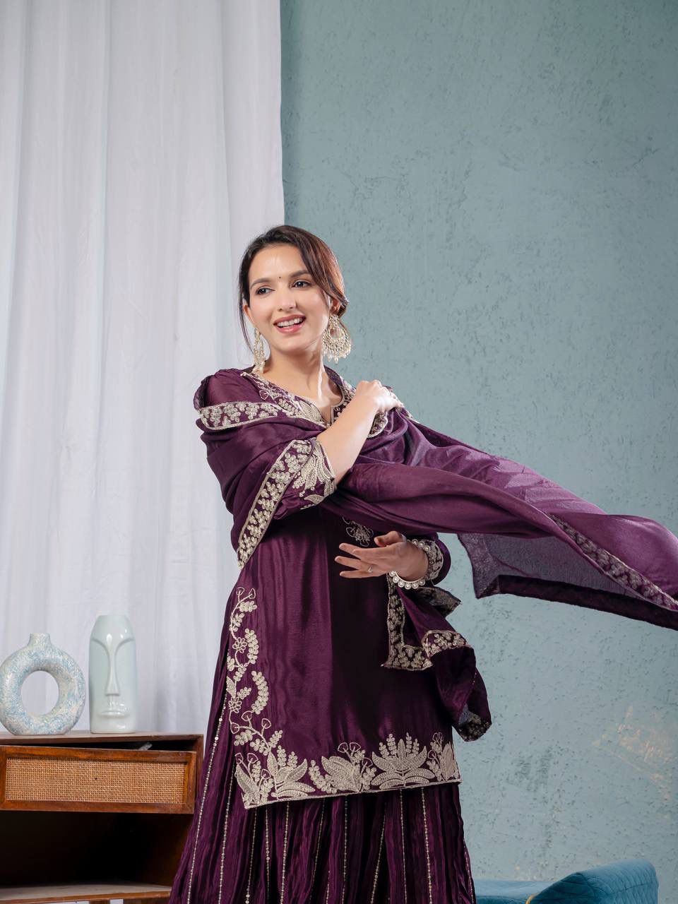 Purple Heavy Embroidery Suit in Germany