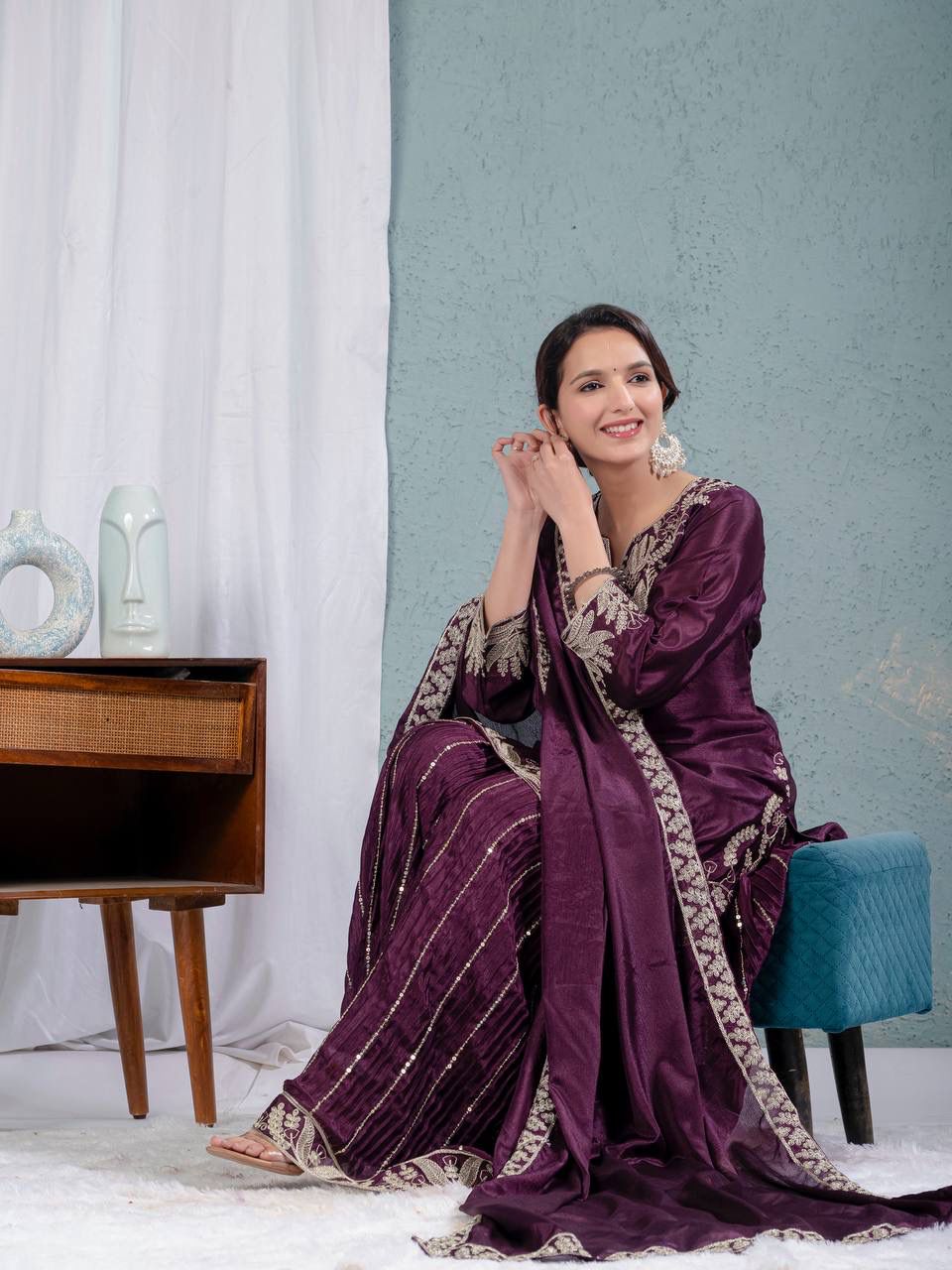 Purple Heavy Embroidery Suit in Germany