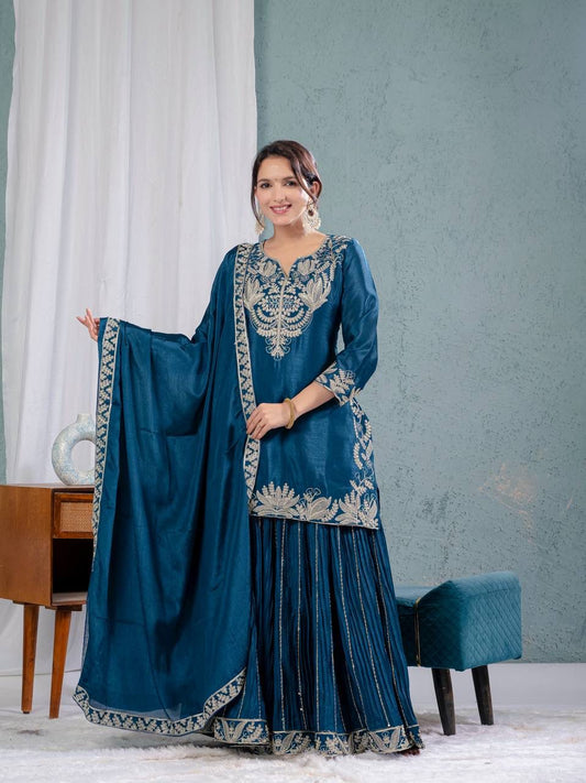 Teal Blue Heavy Embroidery Suit in Germany
