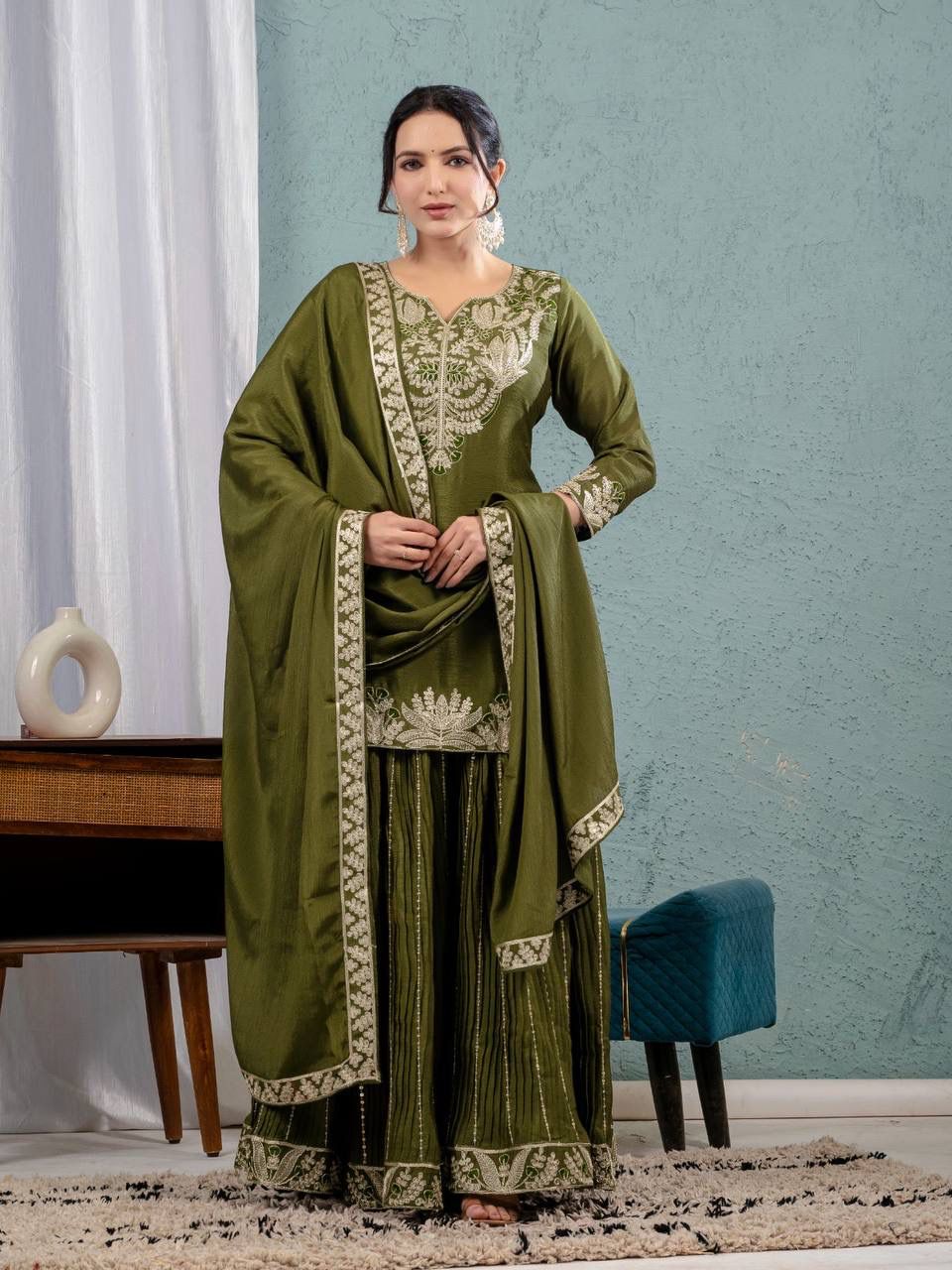Green Heavy Embroidery Suit in Germany