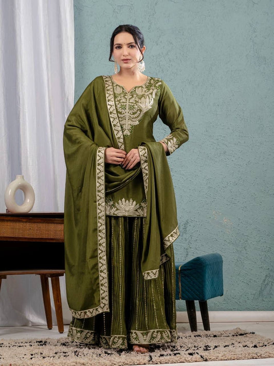 Green Heavy Embroidery Suit in Germany
