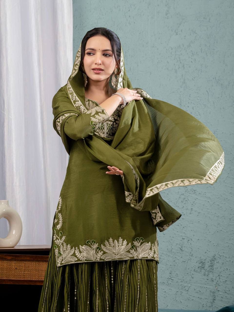 Green Heavy Embroidery Suit in Germany