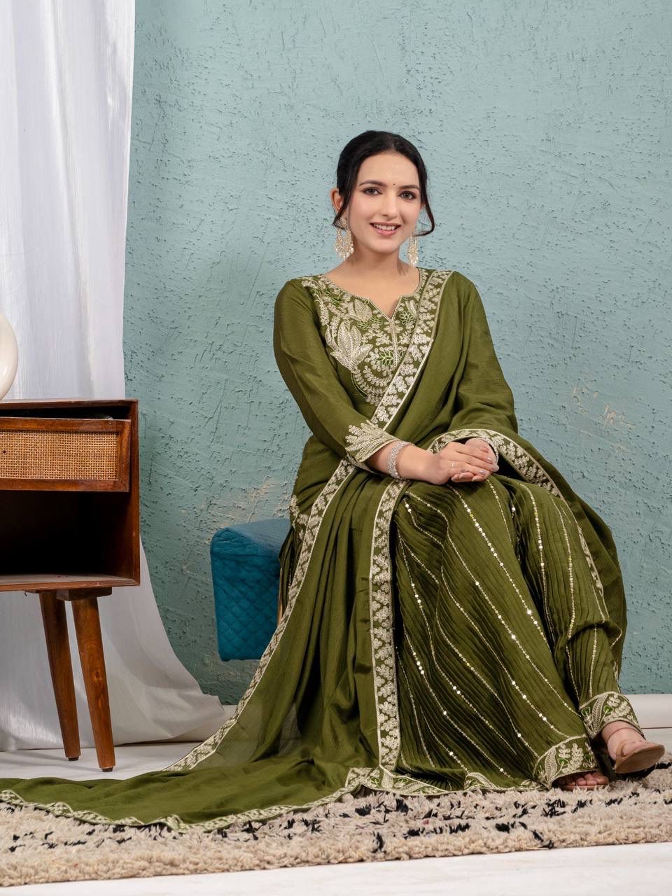 Green Heavy Embroidery Suit in Germany