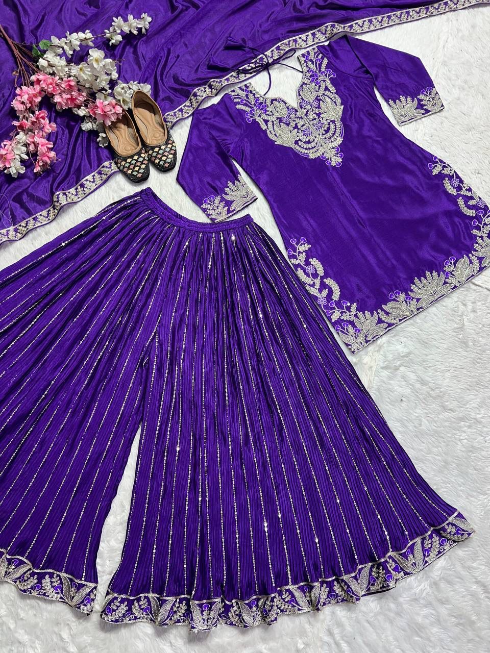 Dark Purple Heavy Embroidery Suit in Germany