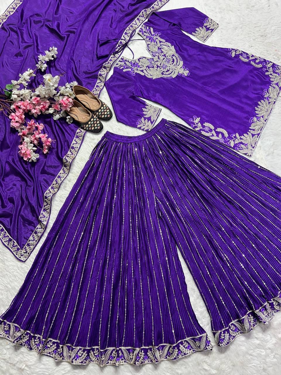 Dark Purple Heavy Embroidery Suit in Germany