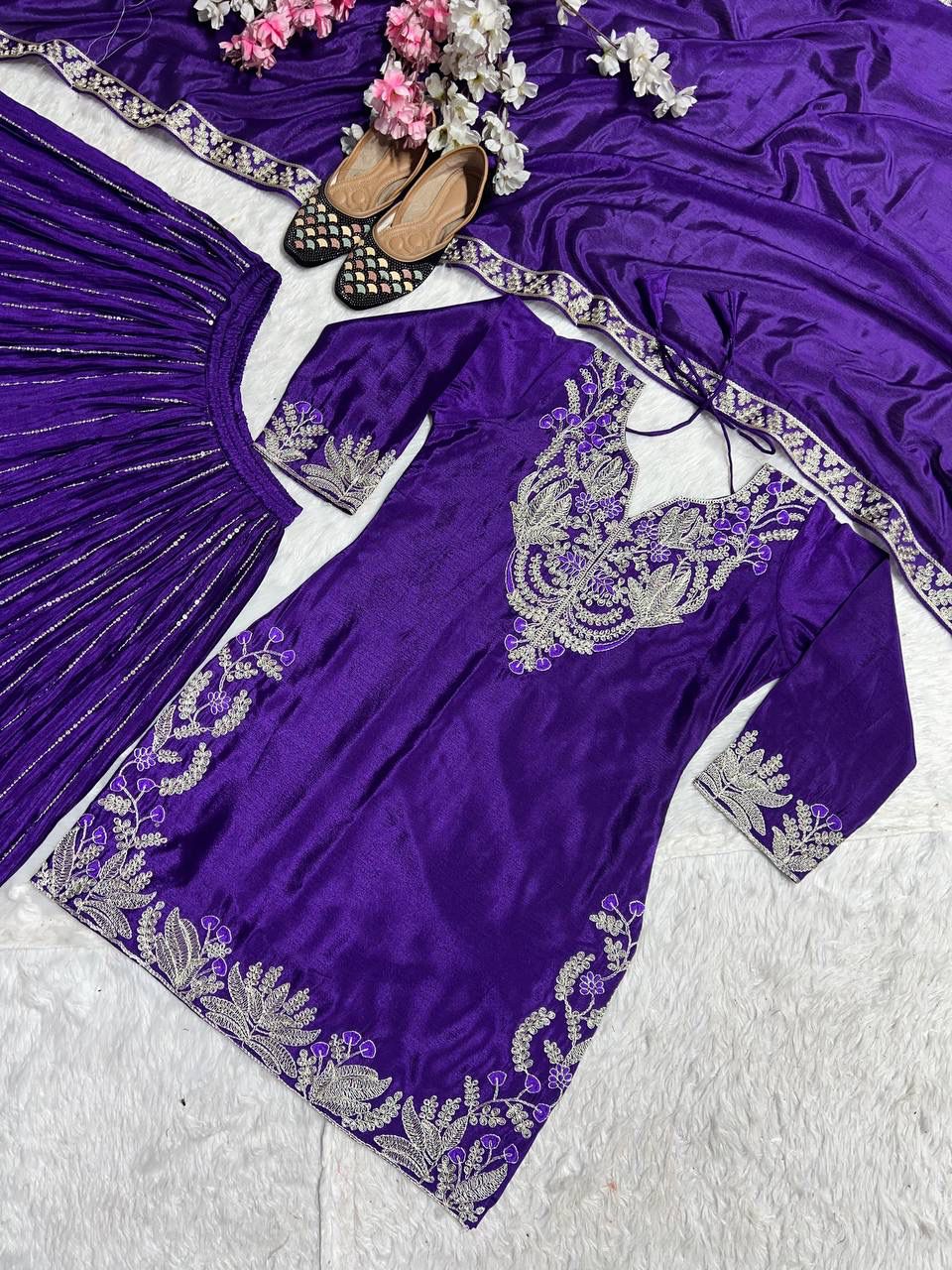 Dark Purple Heavy Embroidery Suit in Germany