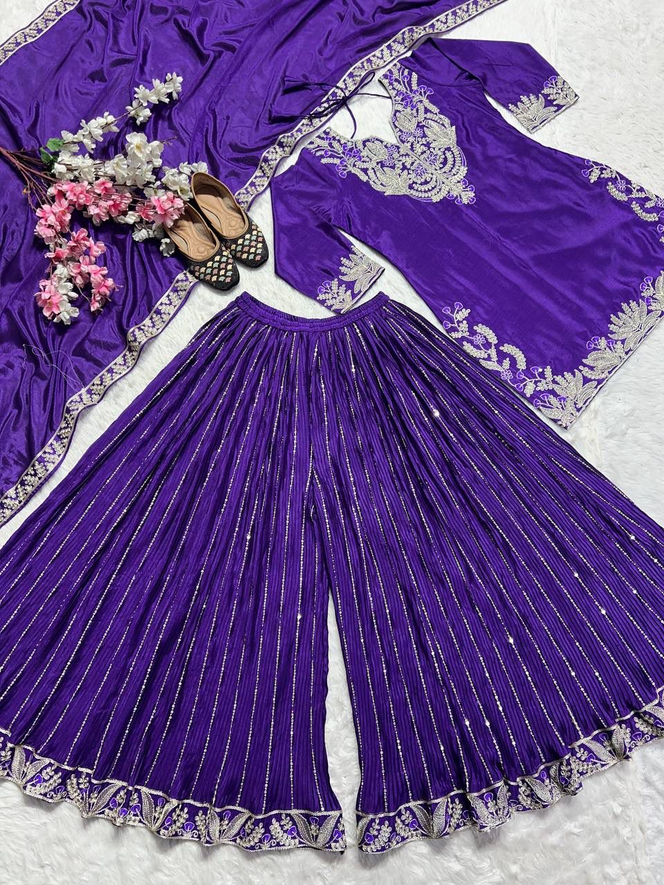 Dark Purple Heavy Embroidery Suit in Germany