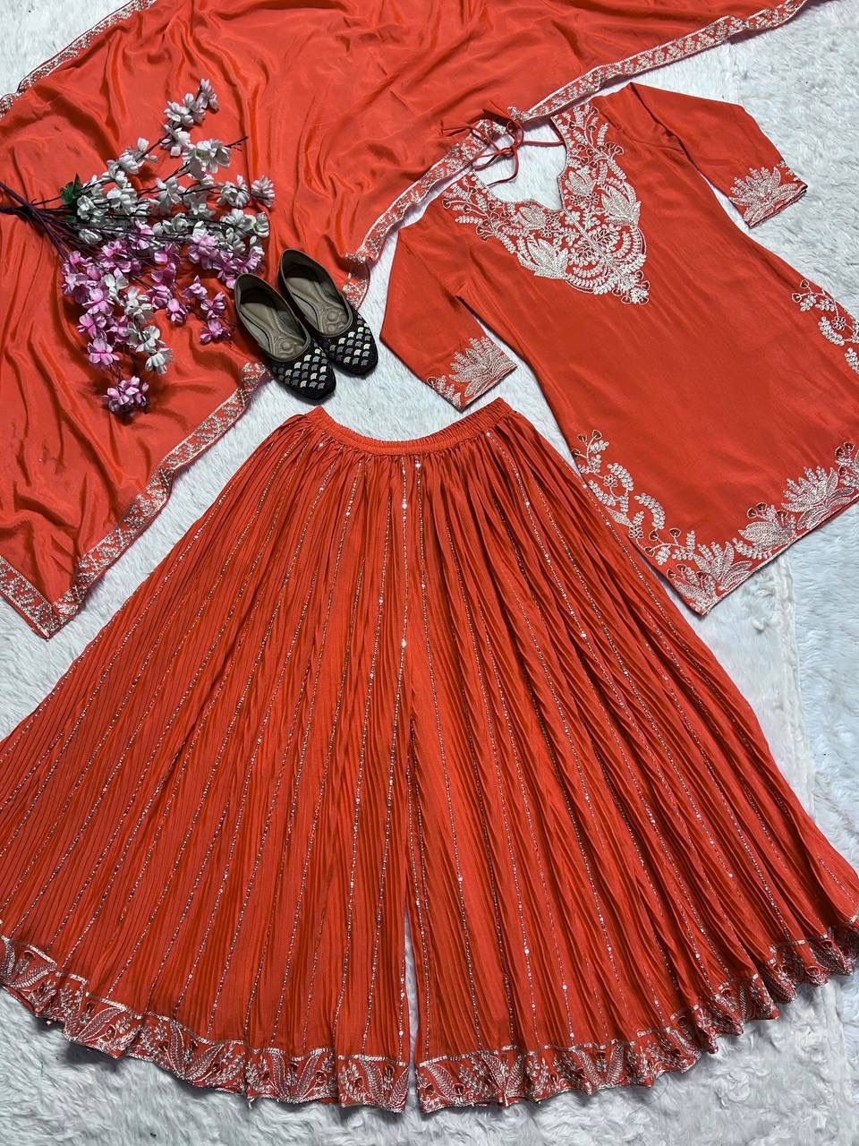 Orange Heavy Embroidery Suit in Germany