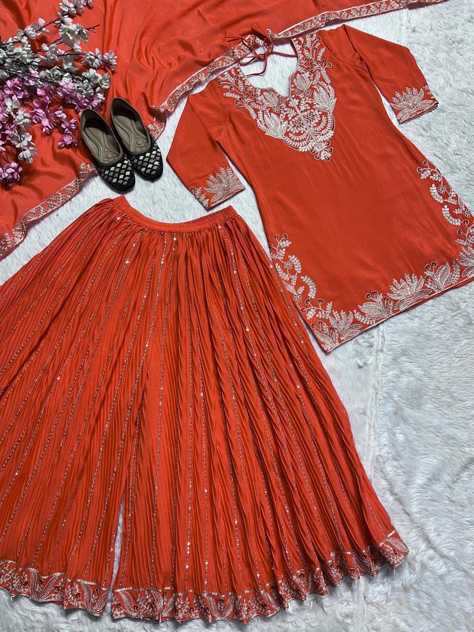 Orange Heavy Embroidery Suit in Germany