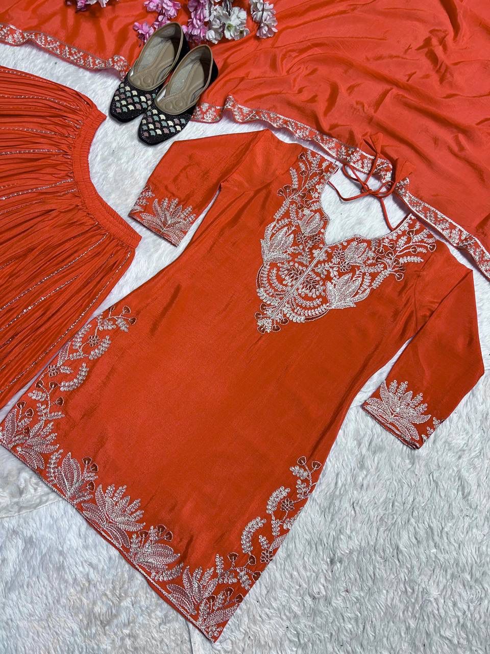 Orange Heavy Embroidery Suit in Germany