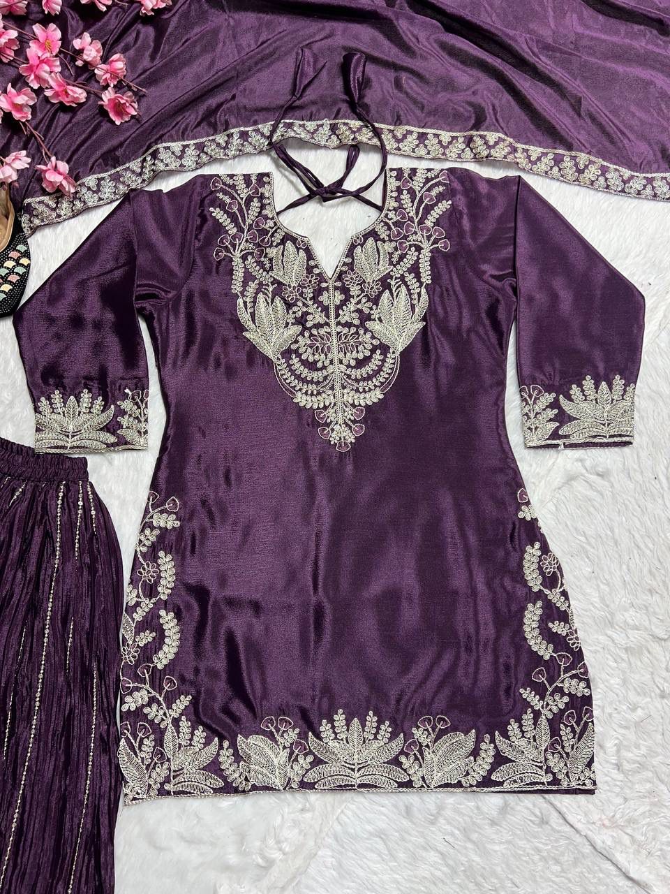 Purple Heavy Embroidery Suit in Germany