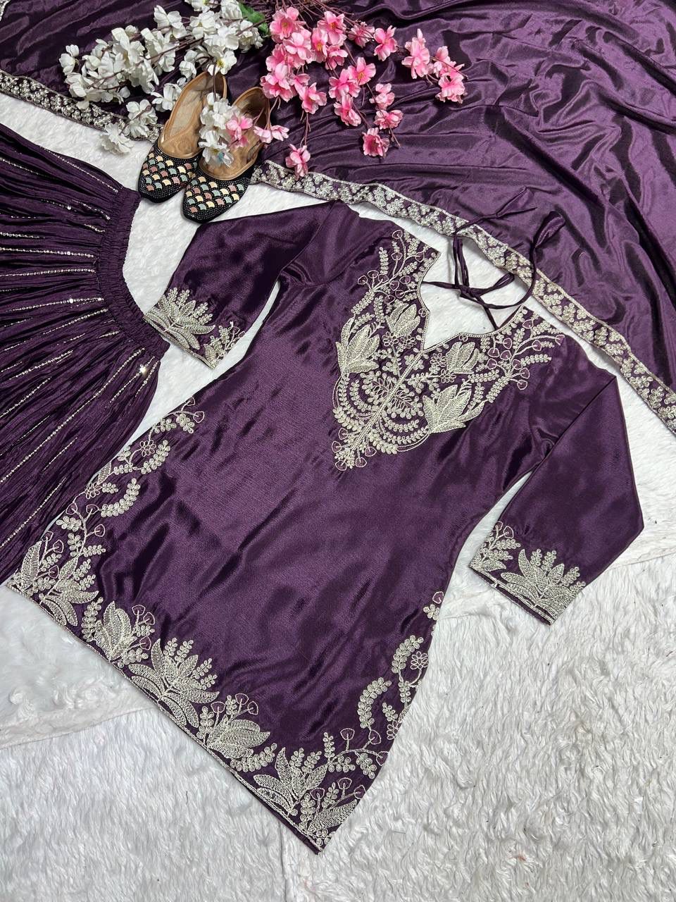 Purple Heavy Embroidery Suit in Germany