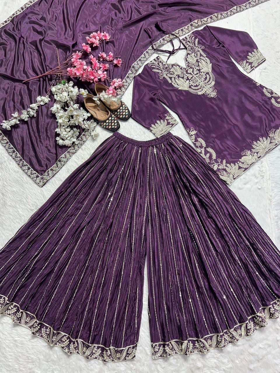 Purple Heavy Embroidery Suit in Germany