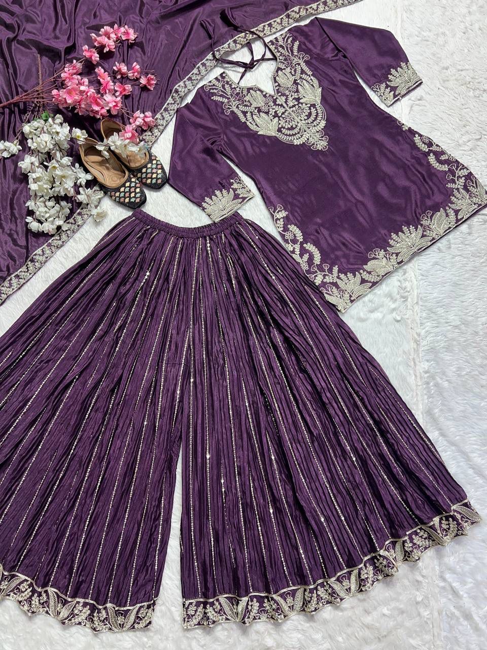Purple Heavy Embroidery Suit in Germany