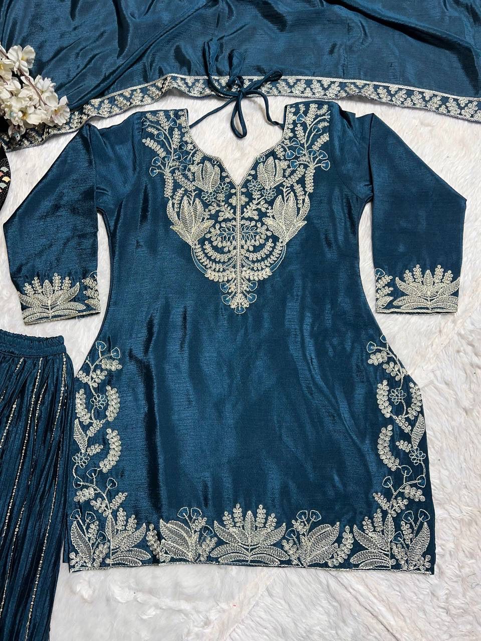 Teal Blue Heavy Embroidery Suit in Germany