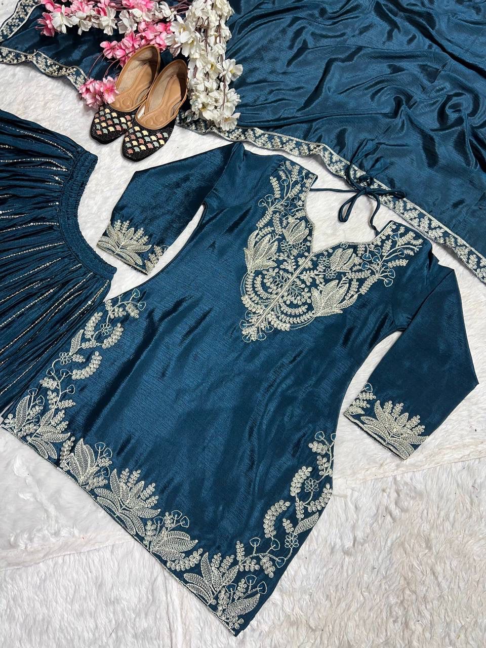 Teal Blue Heavy Embroidery Suit in Germany