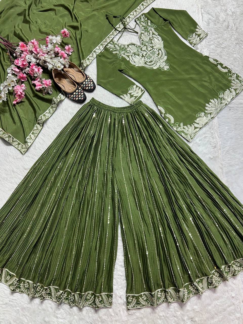 Green Heavy Embroidery Suit in Germany