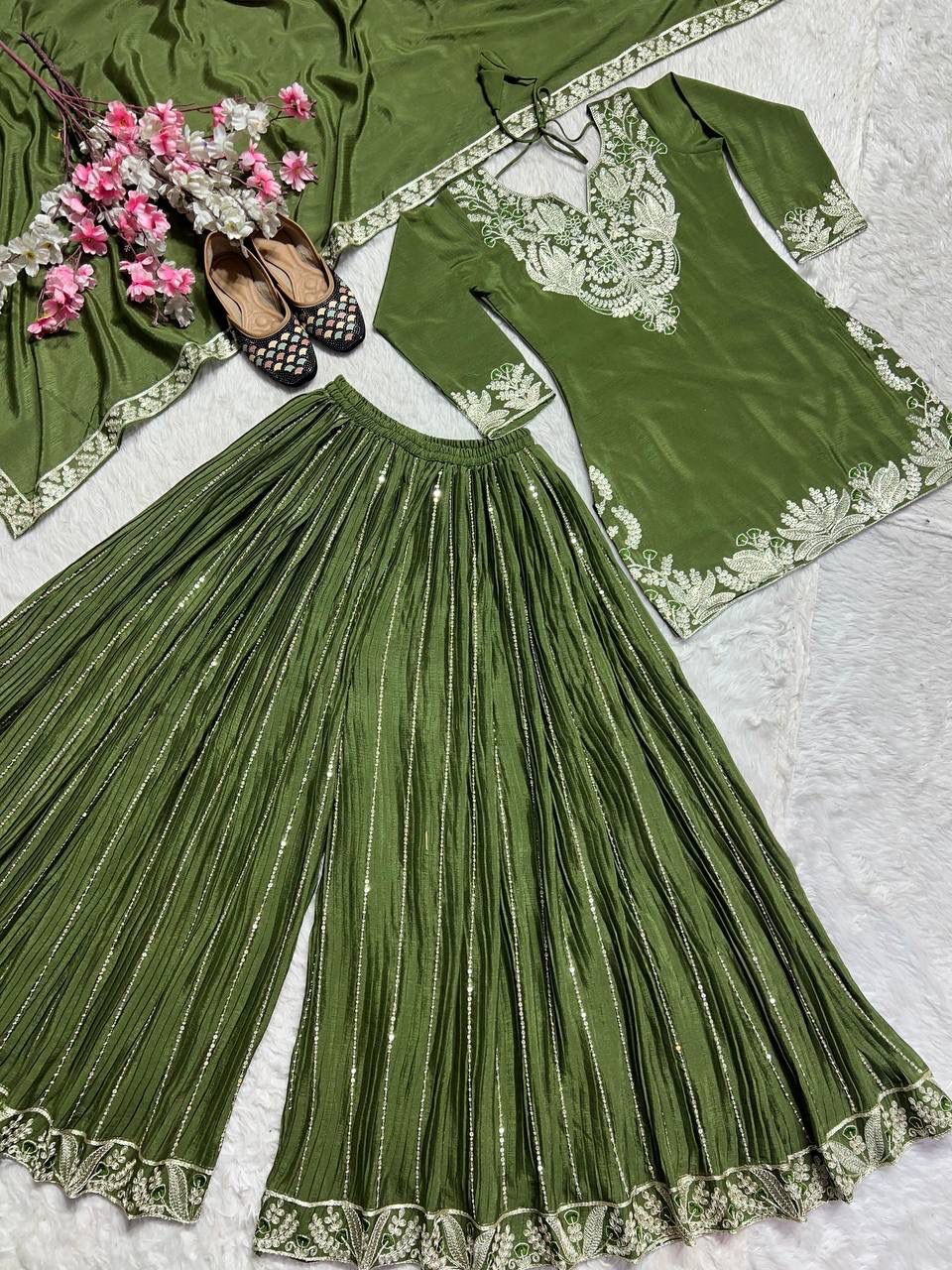 Green Heavy Embroidery Suit in Germany