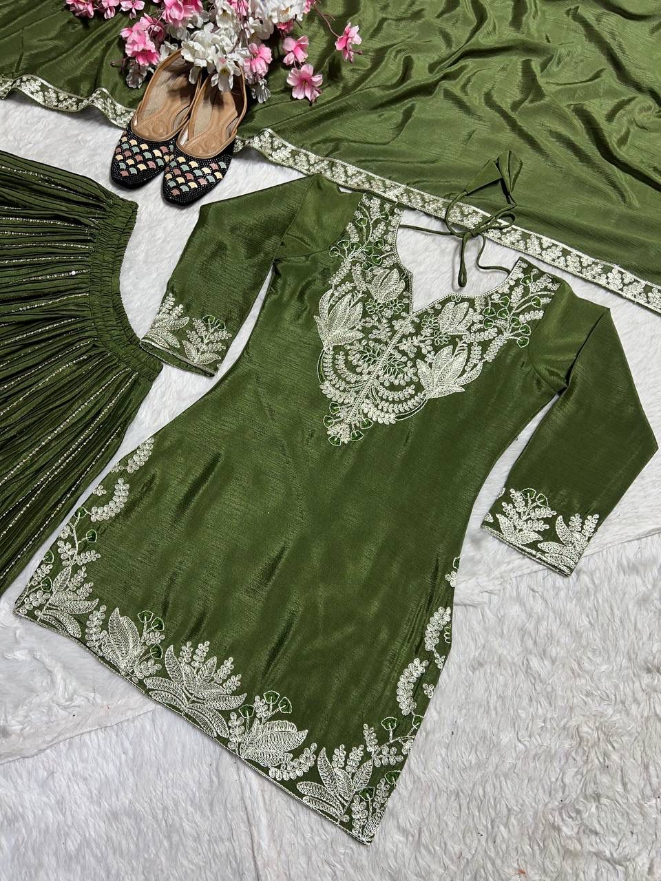Green Heavy Embroidery Suit in Germany