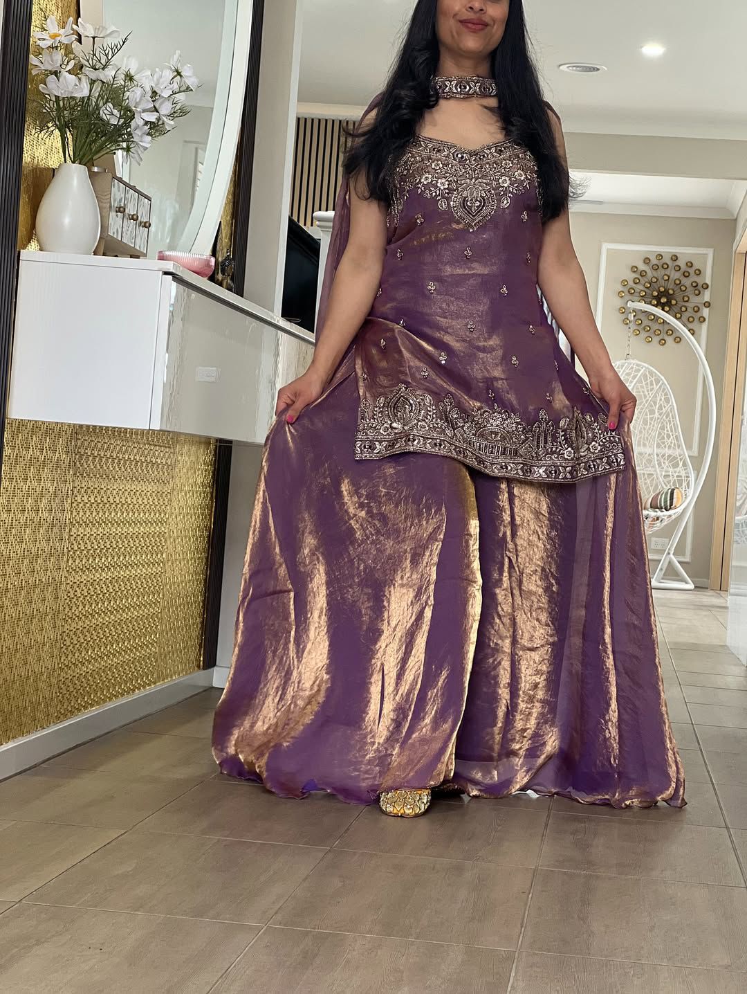 Lavender Embroidery Sequence Worked Top-Plazzo And Dupatta Set in Berlin