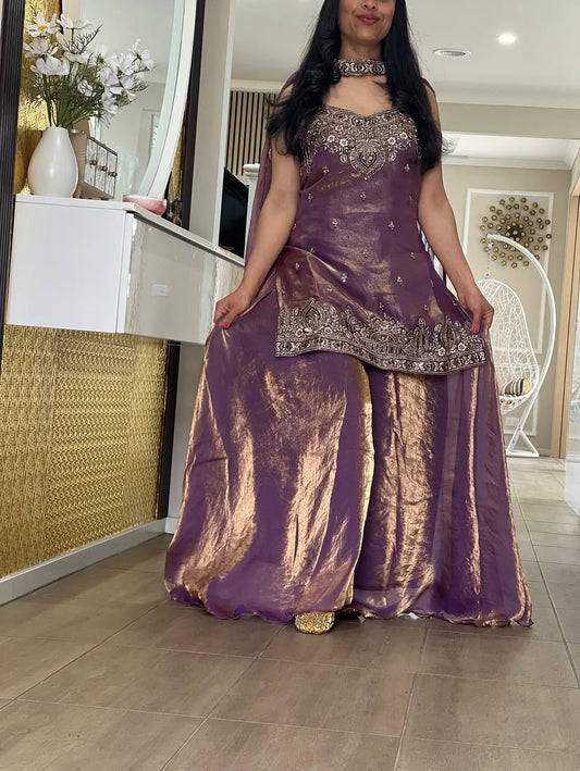 Lavender Embroidery Sequence Worked Top-Plazzo And Dupatta Set in Berlin