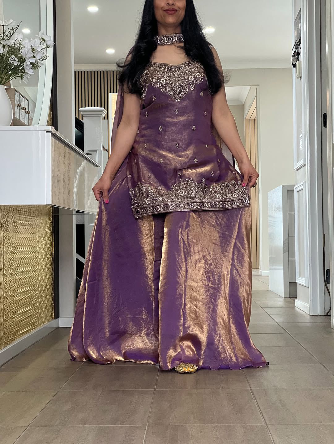 Lavender Embroidery Sequence Worked Top-Plazzo And Dupatta Set in Berlin