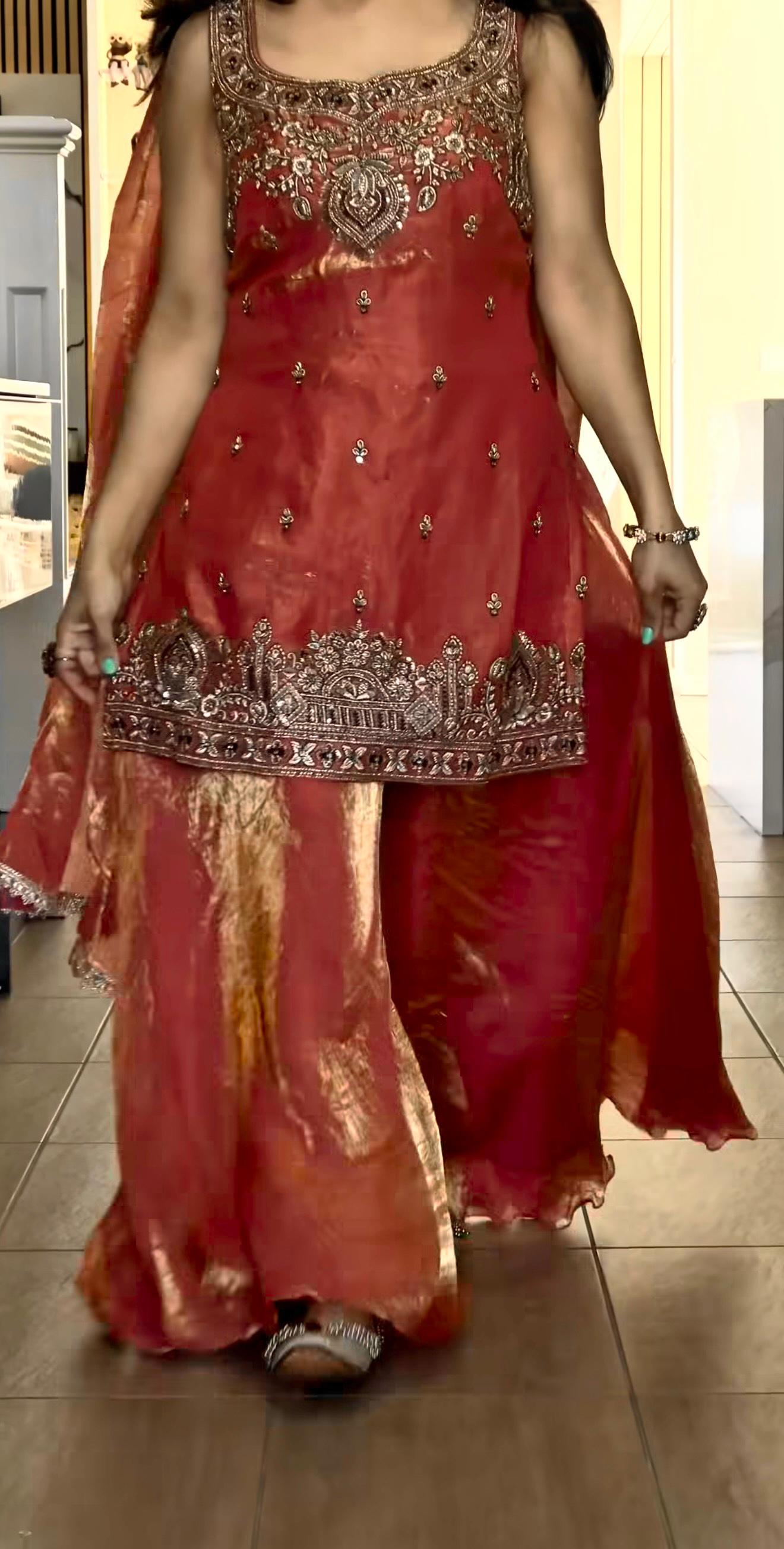 Orange Embroidery Sequence Worked Top-Plazzo And Dupatta Set in Berlin