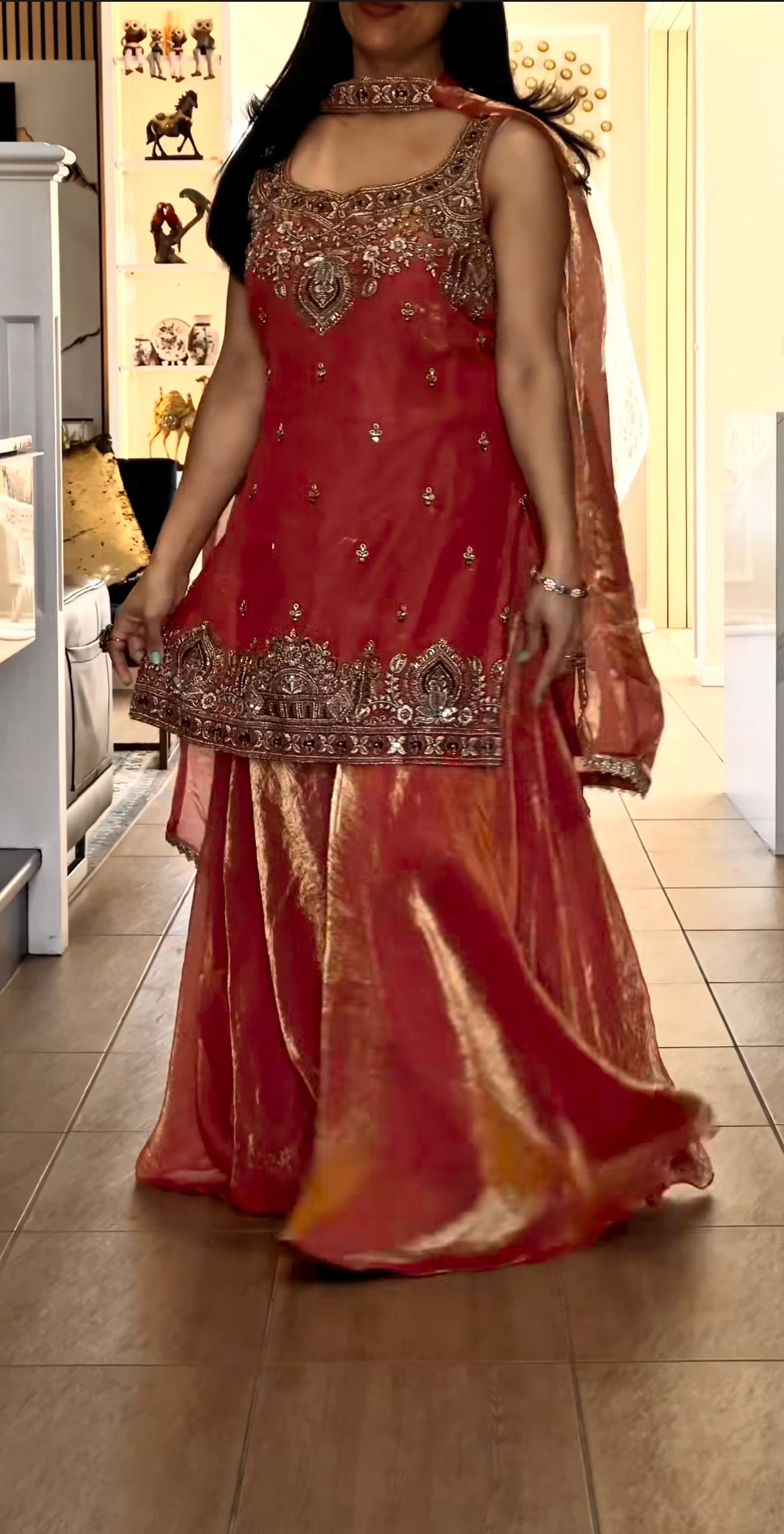 Orange Embroidery Sequence Worked Top-Plazzo And Dupatta Set in Berlin