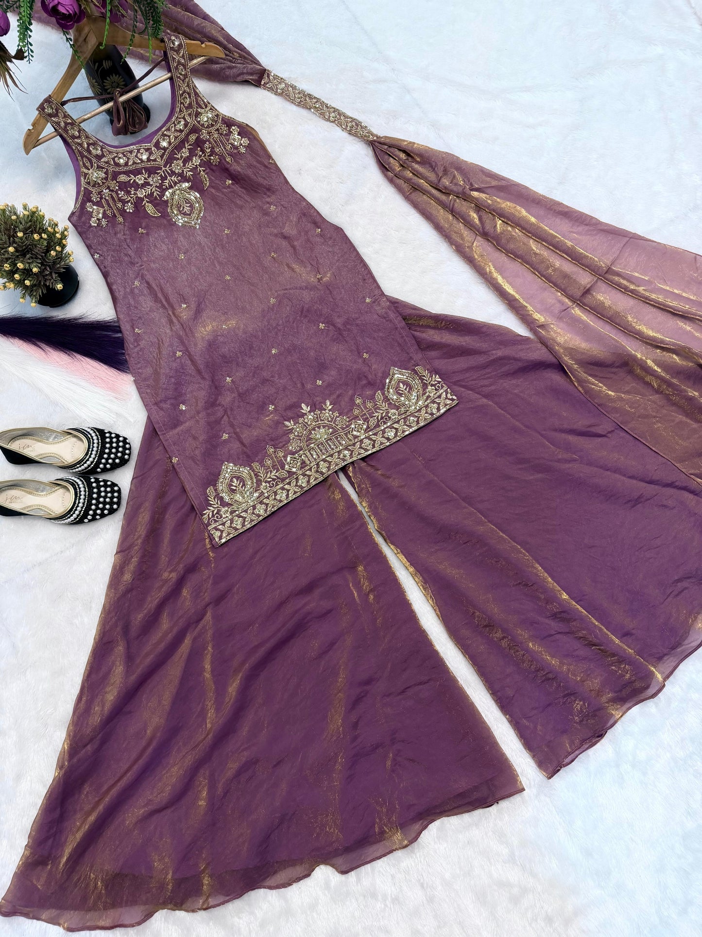 Lavender Embroidery Sequence Worked Top-Plazzo And Dupatta Set in Berlin